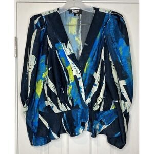 DKNY Women's Long Sleeve Abstract Print Blouse Top Multicolor Size Medium
